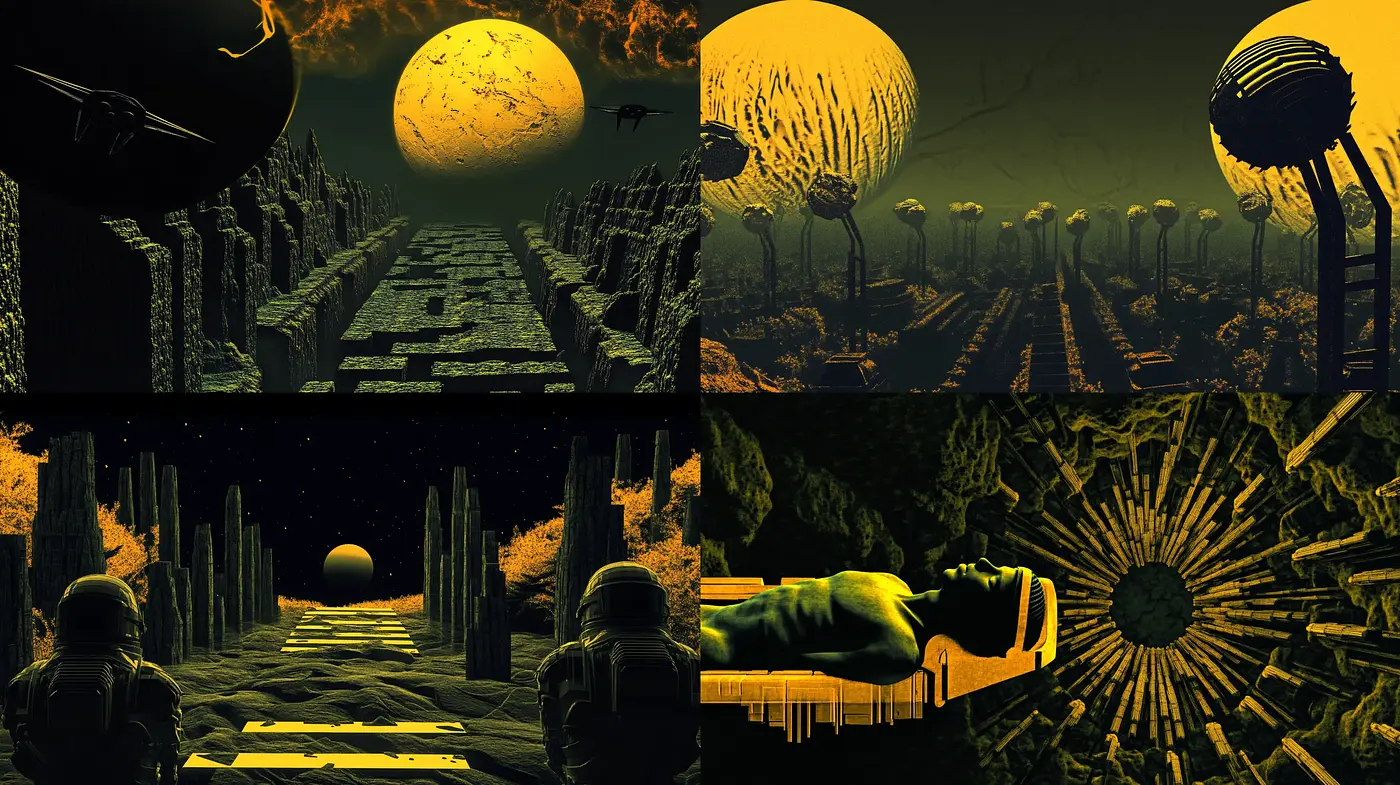 Surrealist Dreamscape in Monochromatic Hues - Midjourney sref style