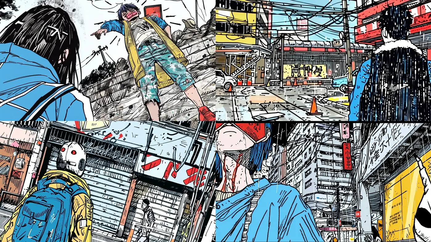 Urban Energy in Ink: A Vibrant and Sketch-like Comic Art Interpretation - Midjourney sref style