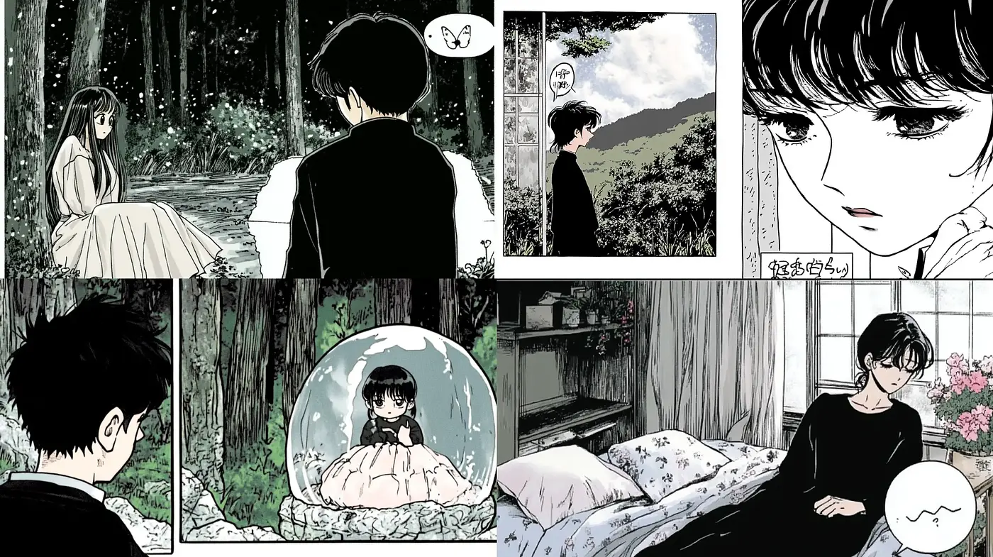 Monochromatic Elegance in Manga-Inspired Illustration - Midjourney sref style