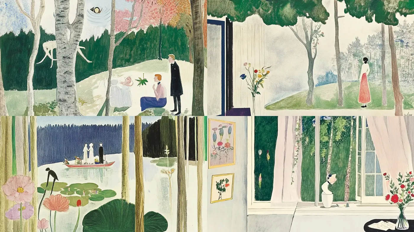 Idyllic Serenity: A Fusion of Post-Impressionist and Naïve Artistic Essence - Midjourney sref style