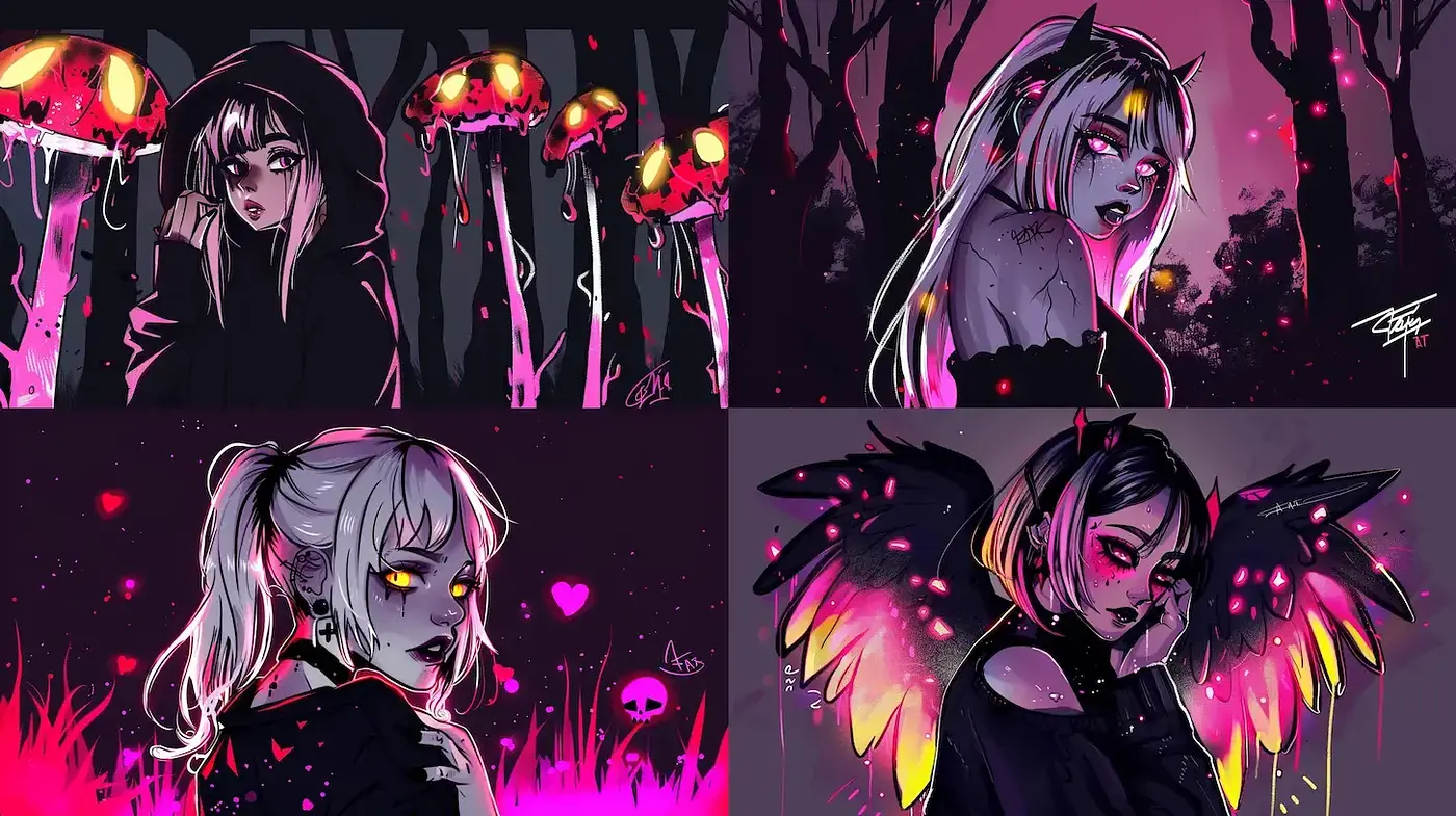 Dark, whimsical aesthetic with a blend of fantasy and horror elements - Midjourney sref style