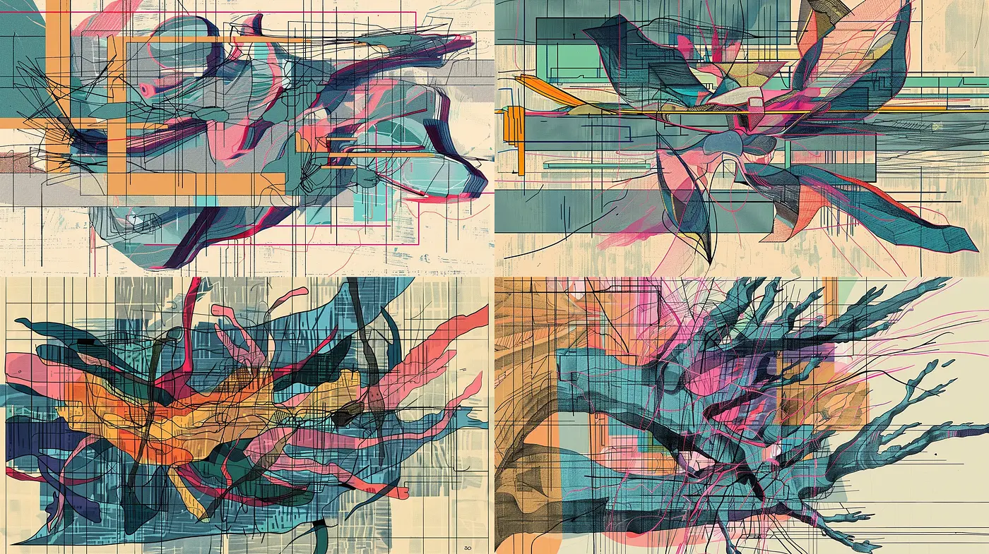 Abstract Fusion of Geometry and Organic Forms in Muted Tonal Harmony - Midjourney sref style