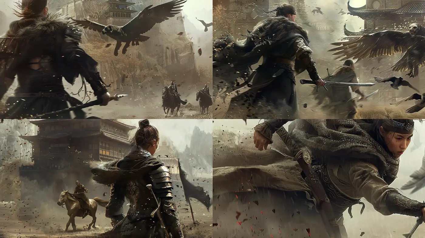 Epic Cinematic Battle Montage with Painterly Textures - Midjourney sref style