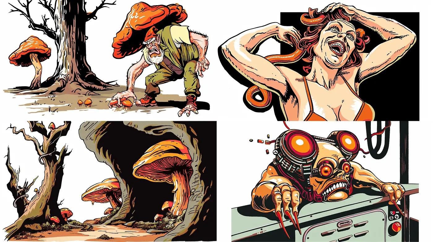 Vibrant Comic-Inspired Illustrations with Dynamic Contrasts - Midjourney sref style