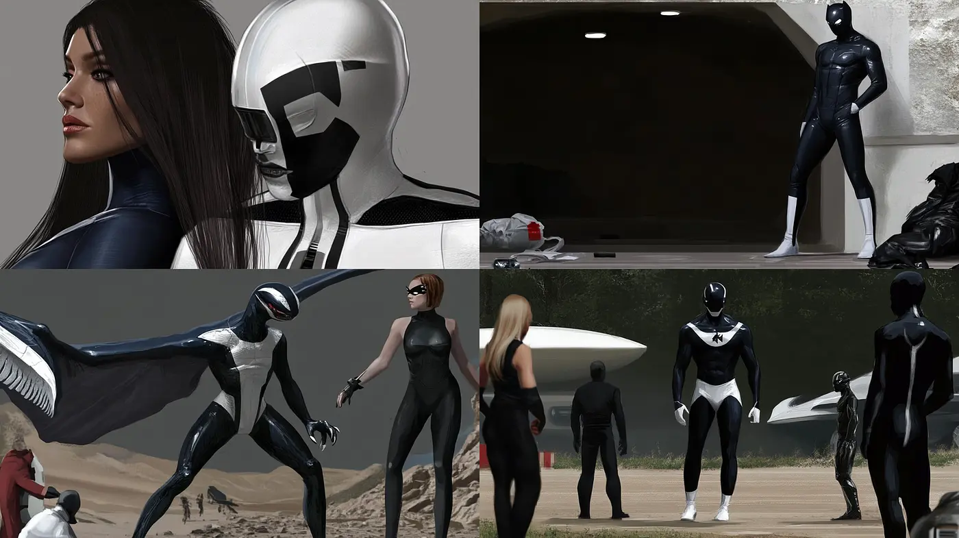 Futuristic yet sleek superhero narrative with sci-fi elements - Midjourney sref style
