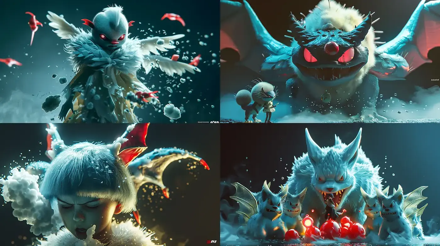 Whimsical creatures in a surreal, mystical landscape with a cohesive ethereal glow - Midjourney sref style