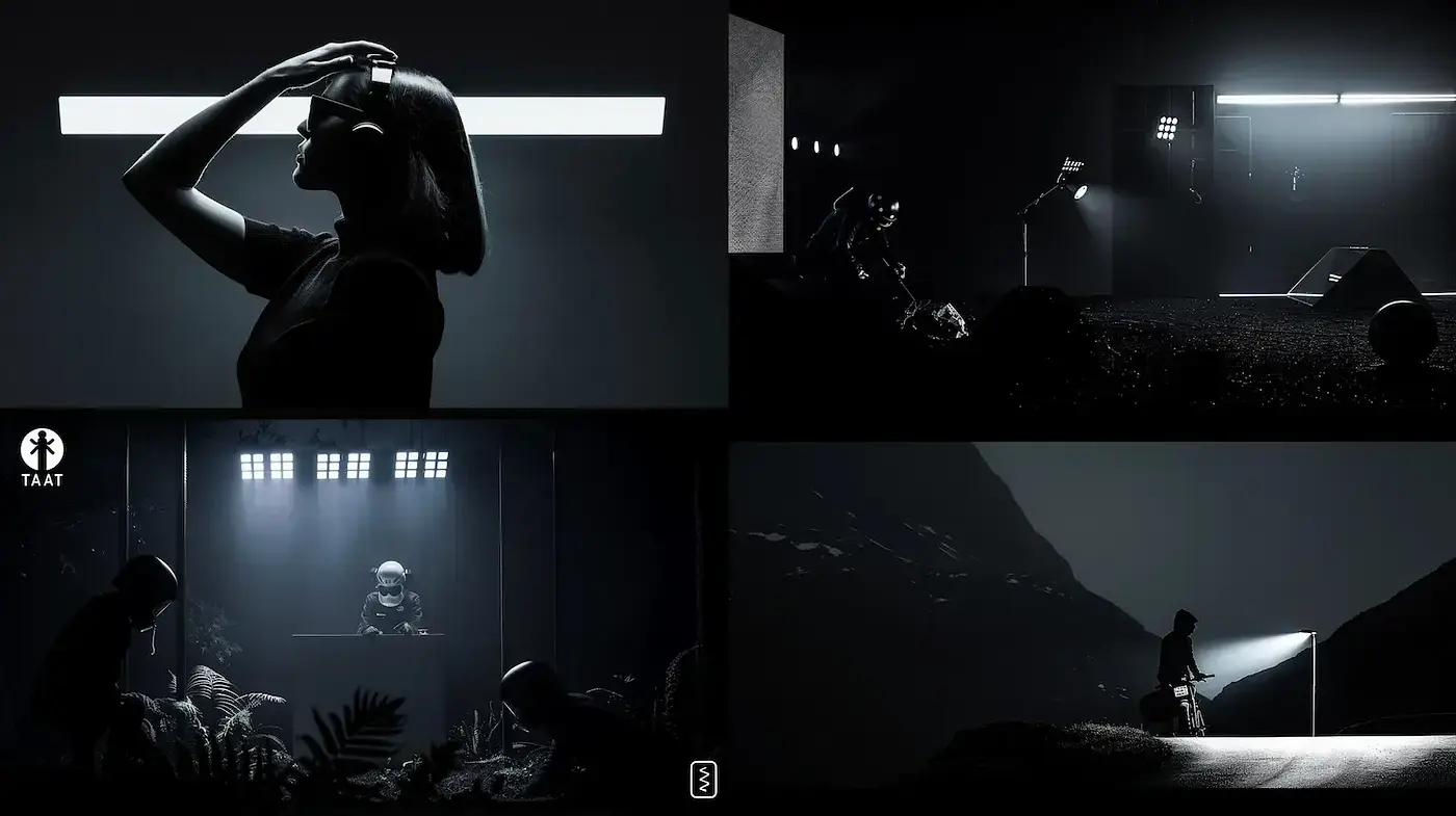 Futuristic Noir Atmosphere with Emphasis on Light and Shadow - Midjourney sref style