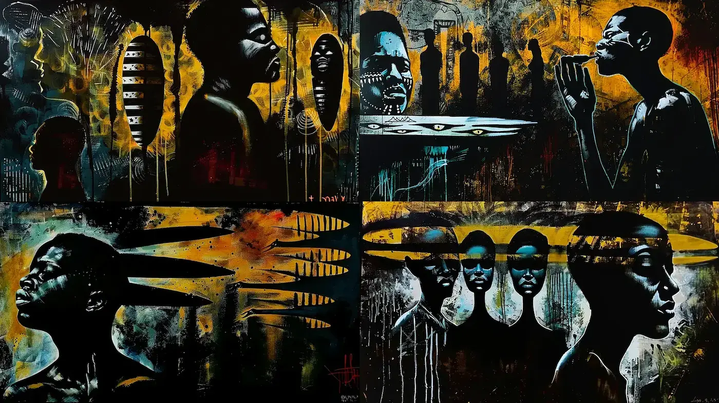 Nocturnal Hues and Abstract Silhouettes - Midjourney sref style