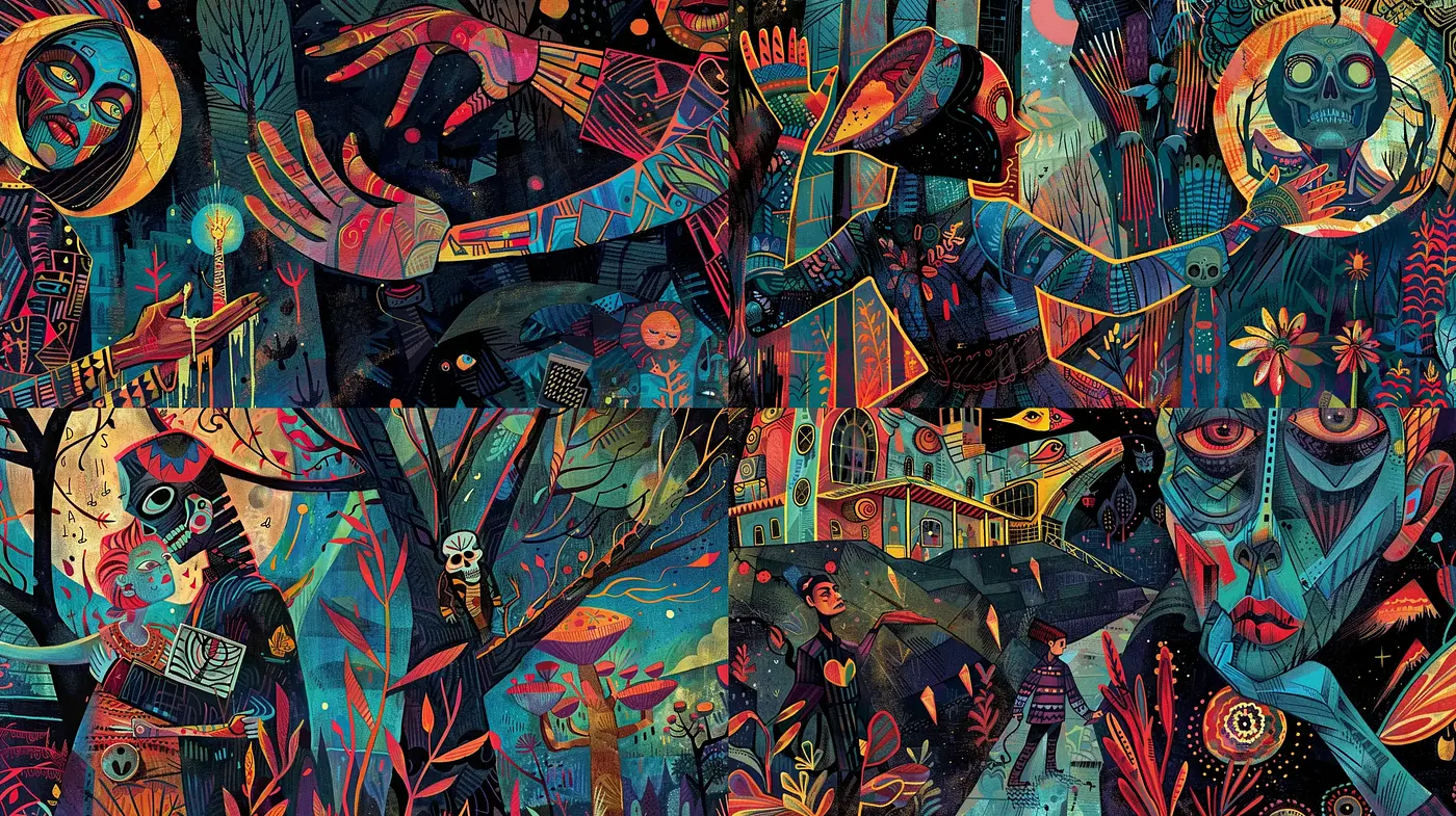 Ethereal Nocturnal Dreamscape in Surrealist Hues - Midjourney sref style