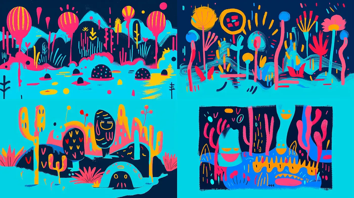 Vibrant and Playful Abstract Landscapes Inspired by Modern Illustration - Midjourney sref style