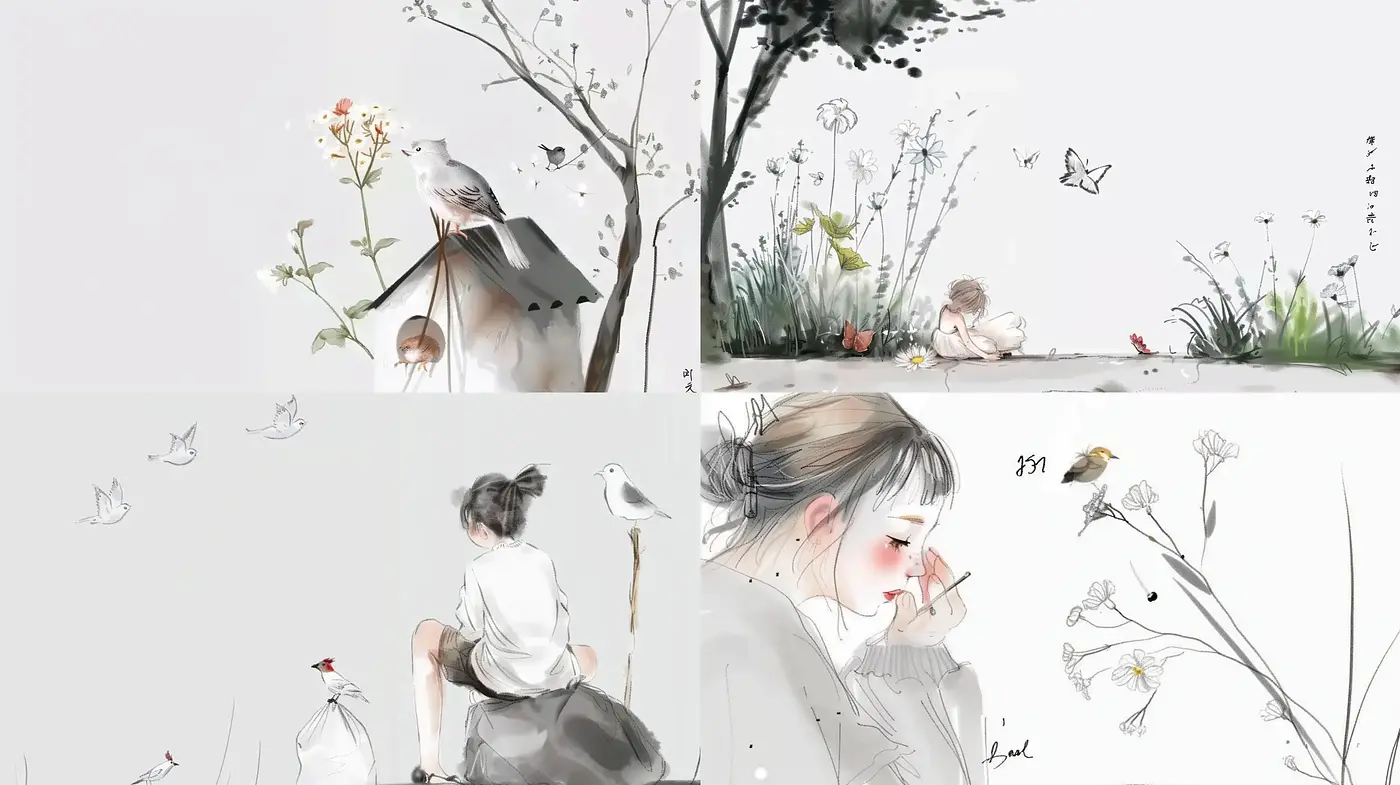Ethereal Ink Wash and Watercolor Fusion - Midjourney sref style