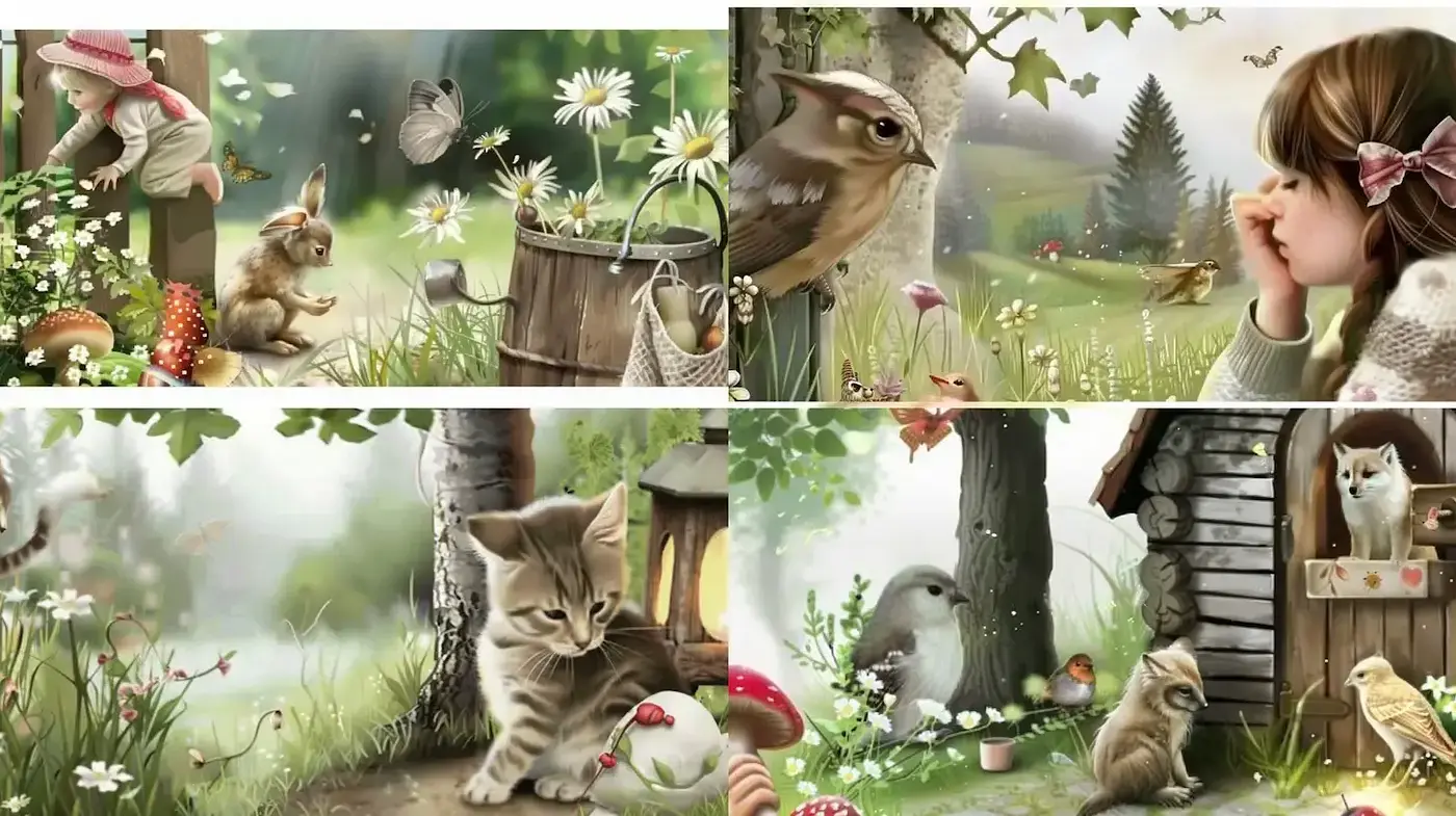 Enchanting Pastoral Harmony: A Soft and Whimsical Nature-Inspired Style - Midjourney sref style