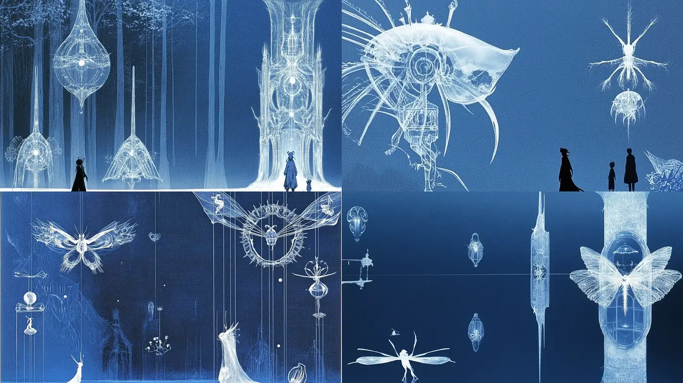 Ethereal Blue Dreamscape with Surreal Elements - Midjourney sref style
