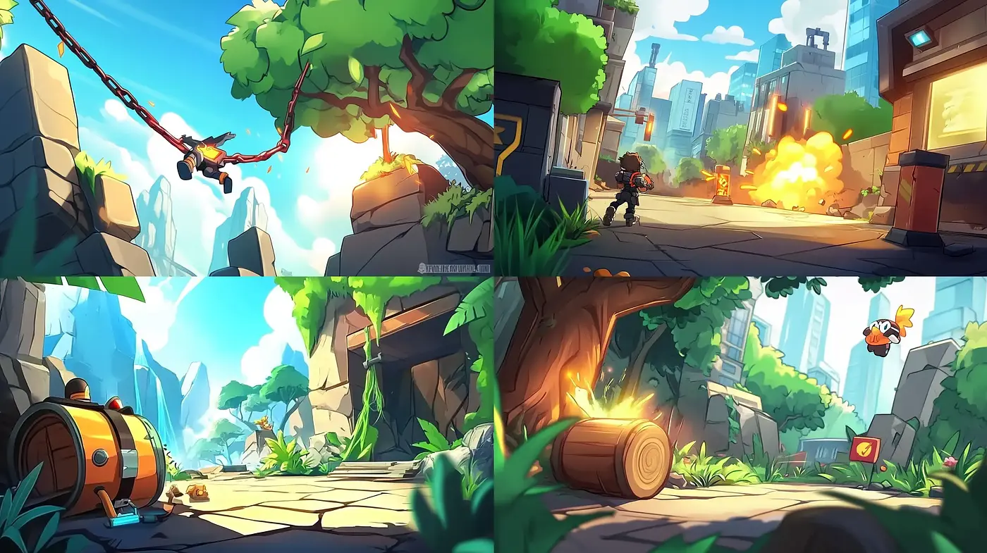 Vibrant Digital Adventure: A Consistent Style Across Diverse Environments - Midjourney sref style
