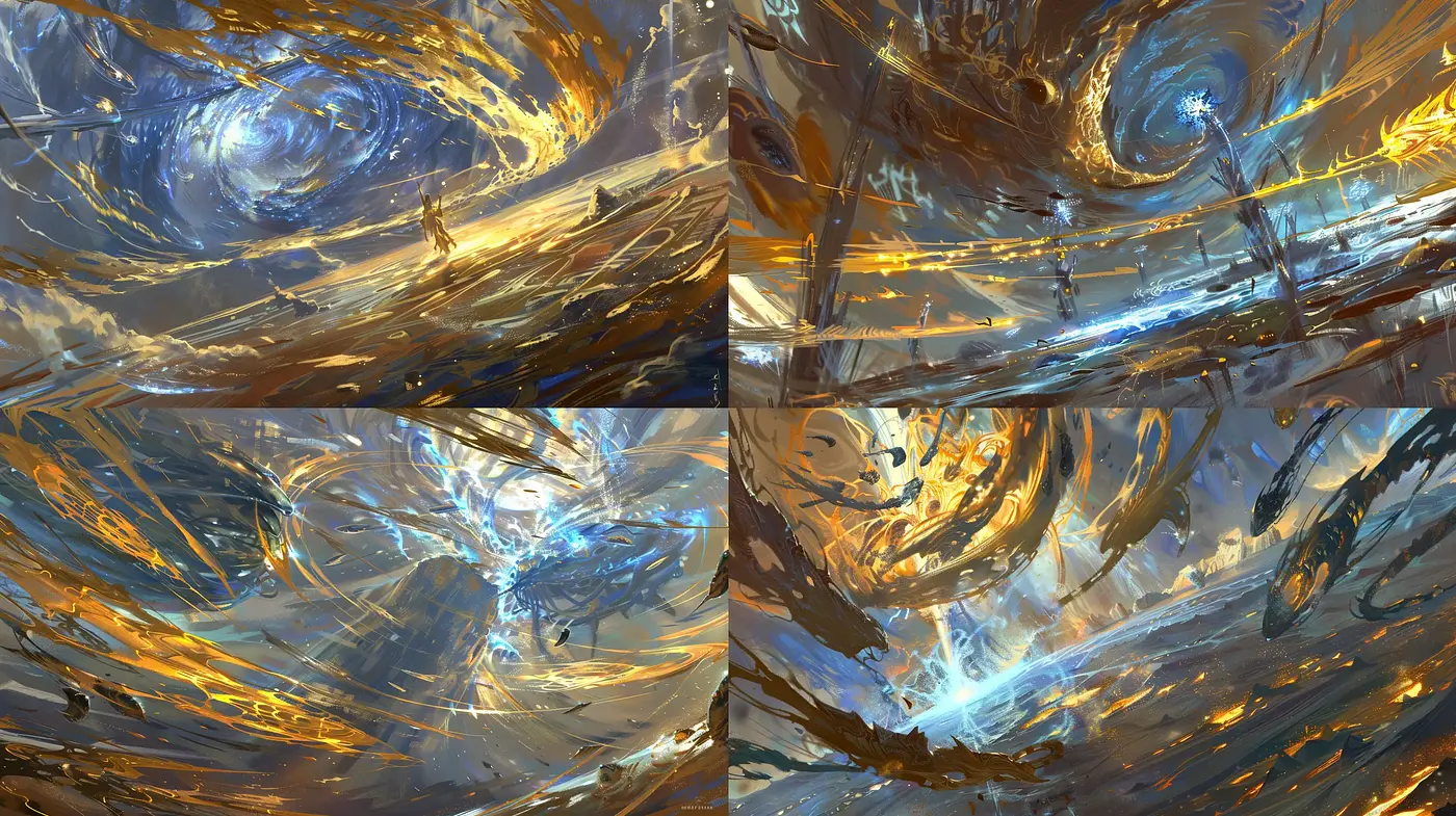 Dynamic Swirls and Eddies in a Luminous Abstract Vortex - Midjourney sref style