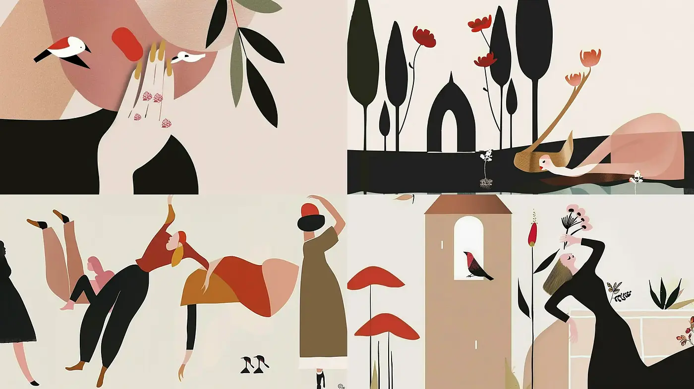 Contemporary Minimalist Elegance with Stylized Figurative Forms - Midjourney sref style