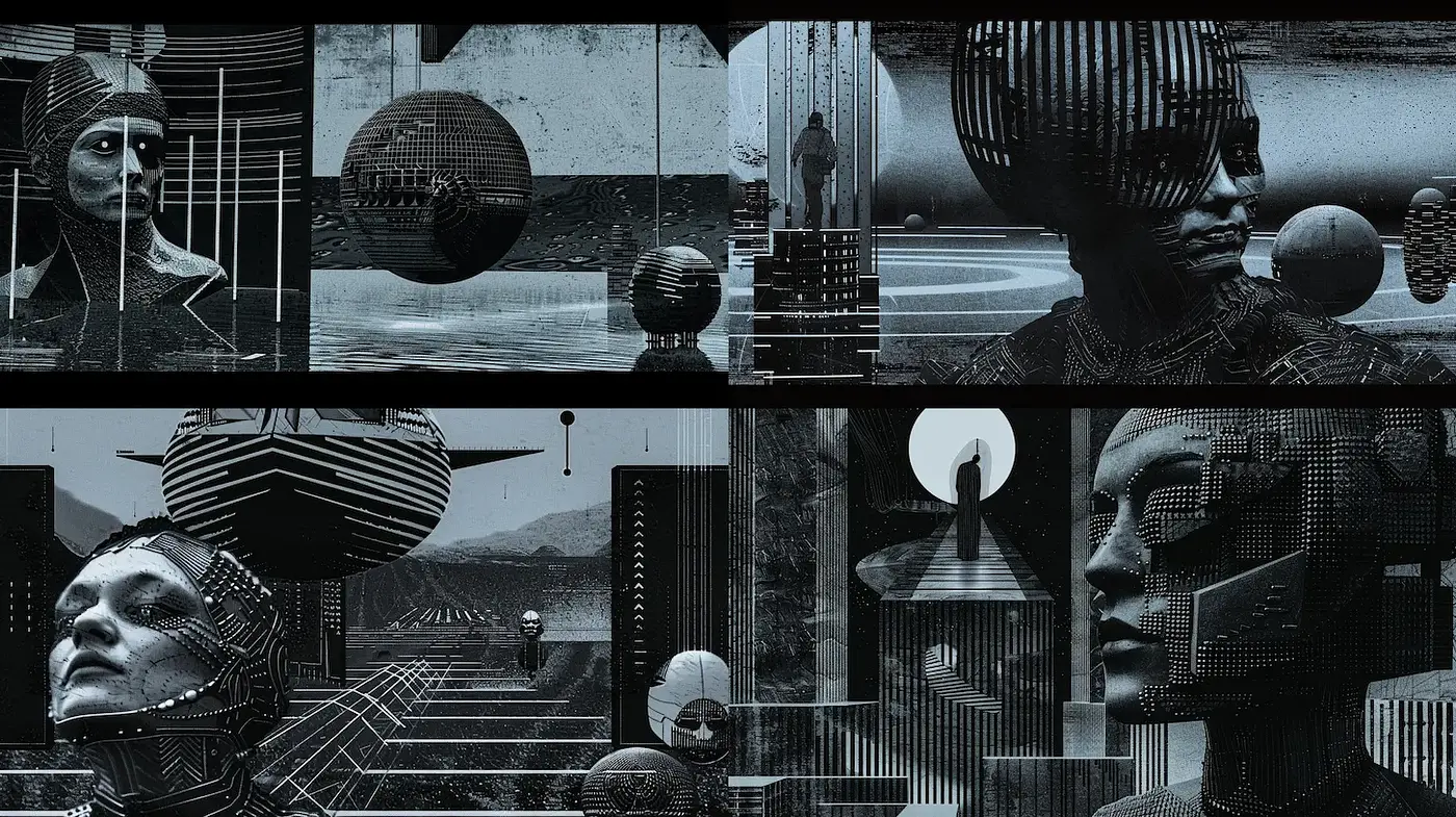 Futuristic Black and White Aesthetic with Geometric Elements - Midjourney sref style