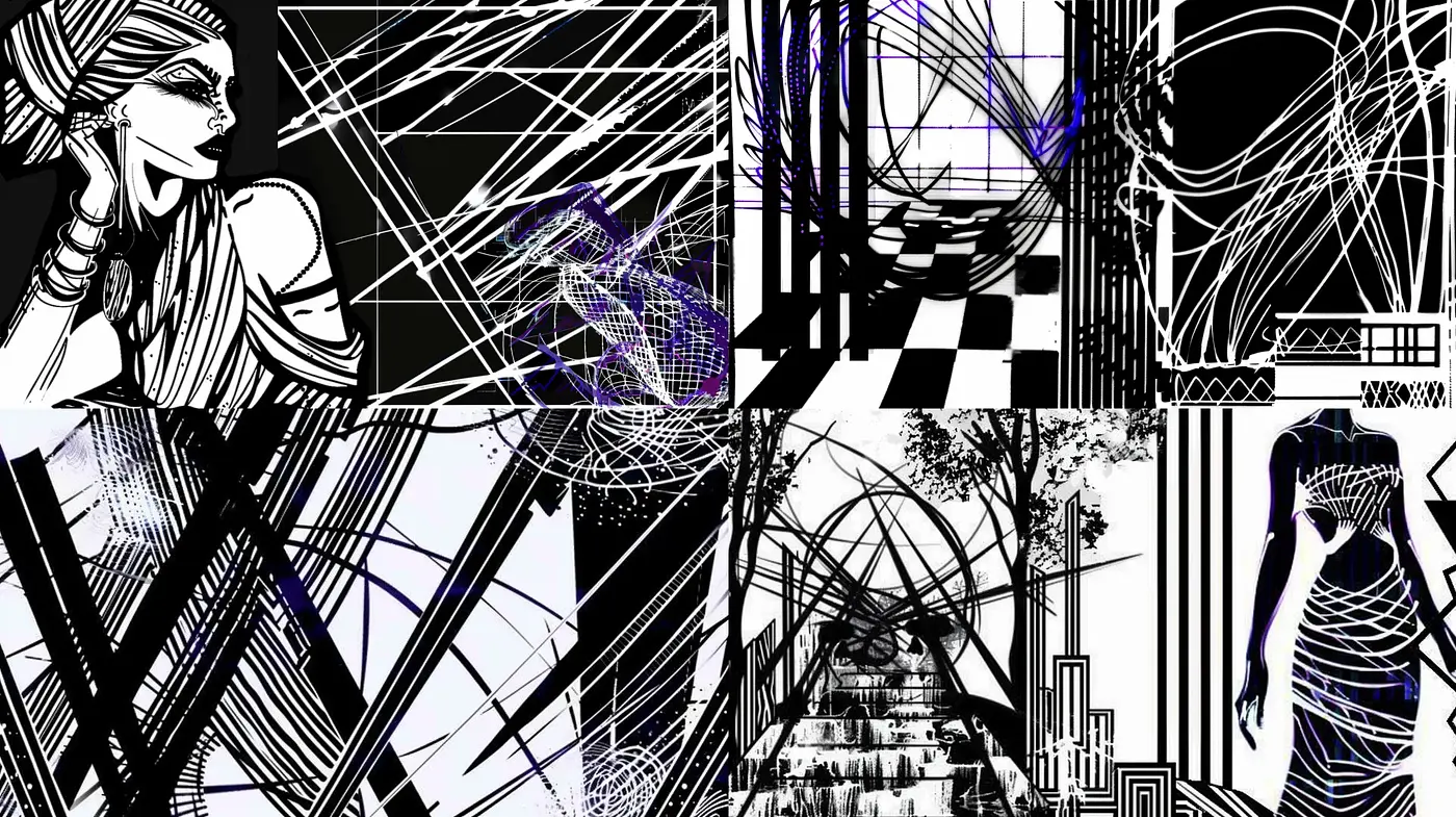 Monochromatic Geometric Abstraction Across Varied Scenarios - Midjourney sref style