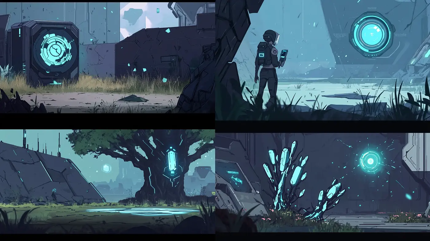 Futuristic Serenity Amidst Ruins: A Consistent Sci-fi Artistic Vision - Midjourney sref style