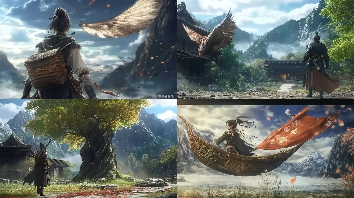 Ethereal Mythological Narrative in a Panoramic Landscape - Midjourney sref style