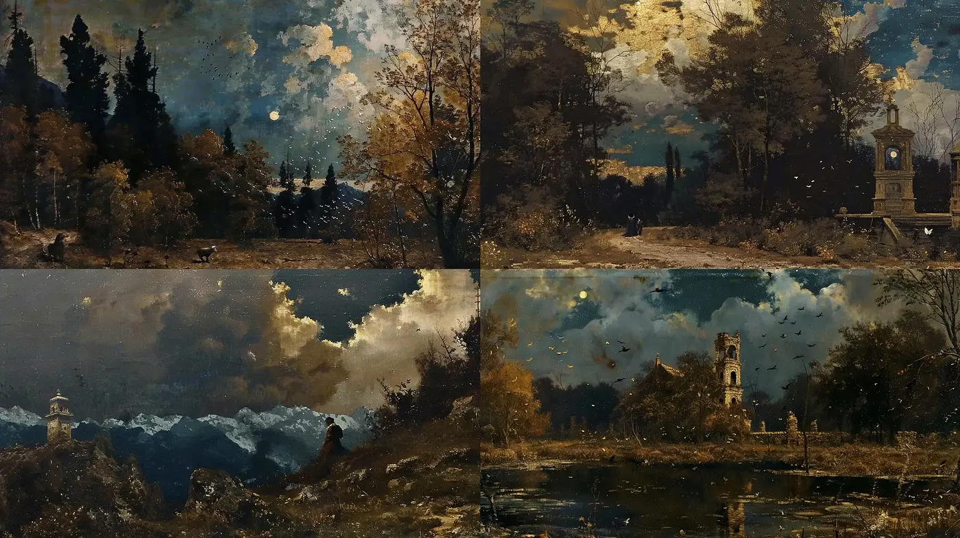 Moody Tonal Landscapes with Textured Romanticism - Midjourney sref style