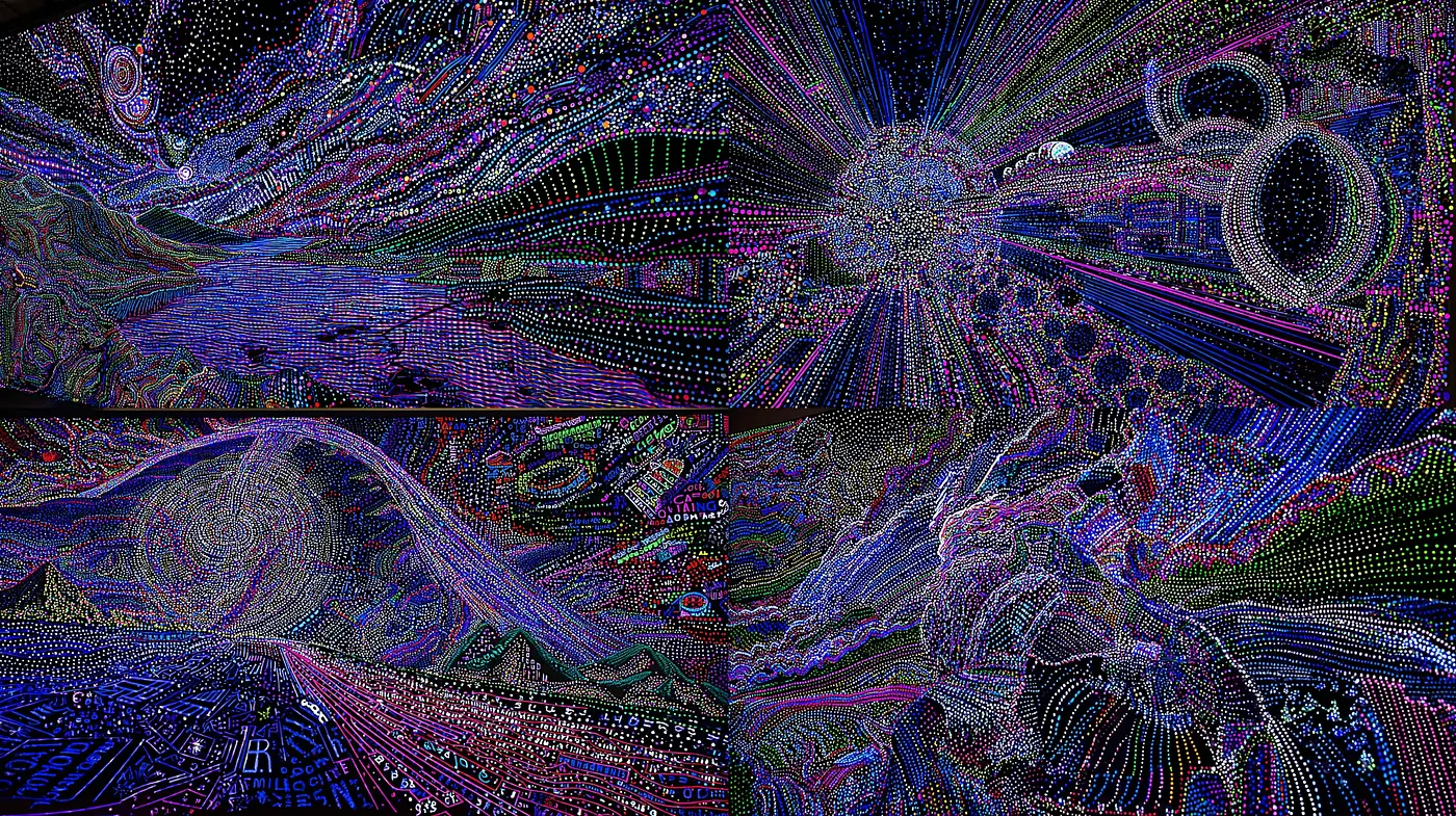 Vibrant Cosmic Landscape with Psychedelic Patterns - Midjourney sref style