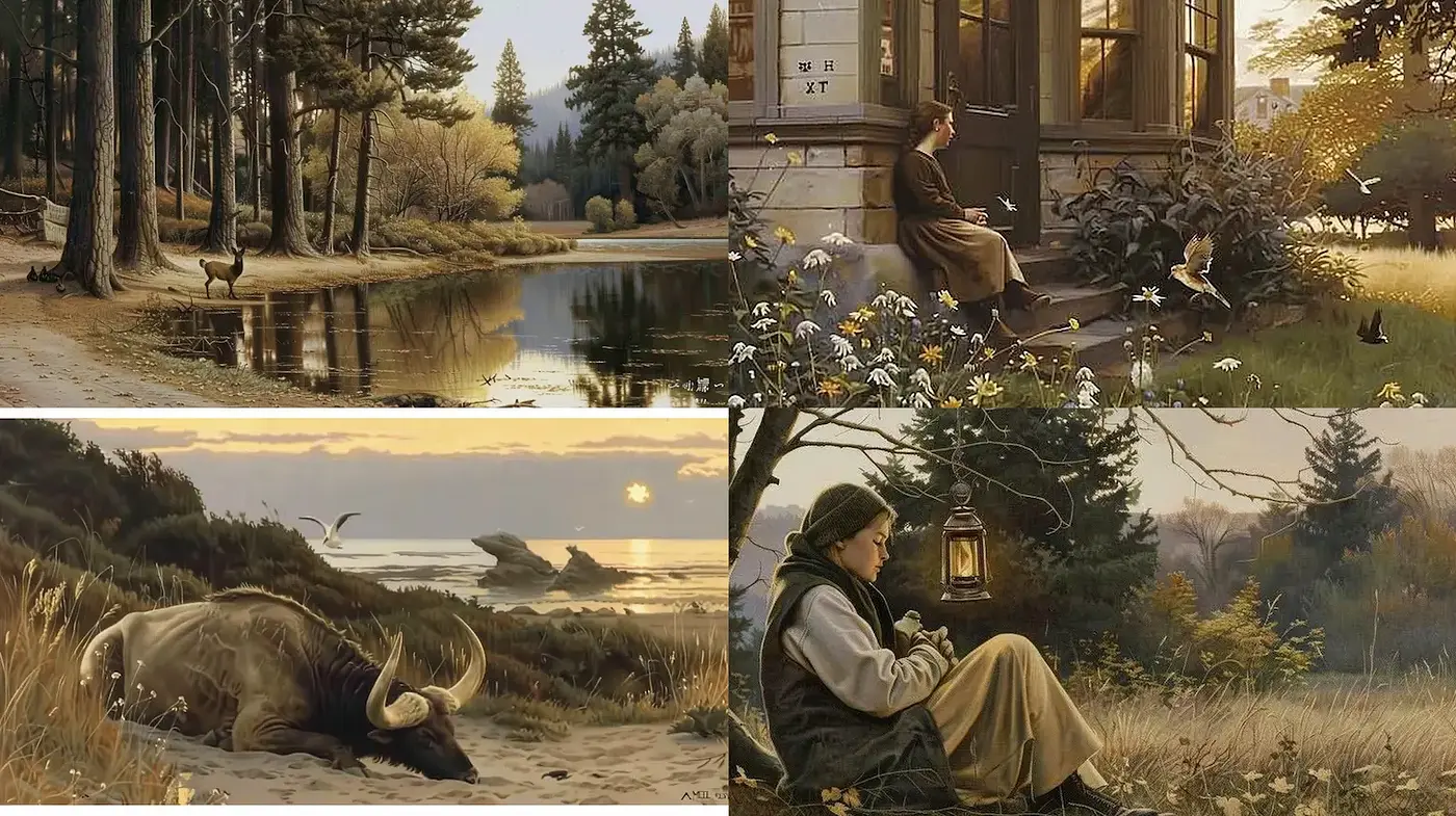 Serene Realism with Nature Elements and Nostalgic Undertones - Midjourney sref style