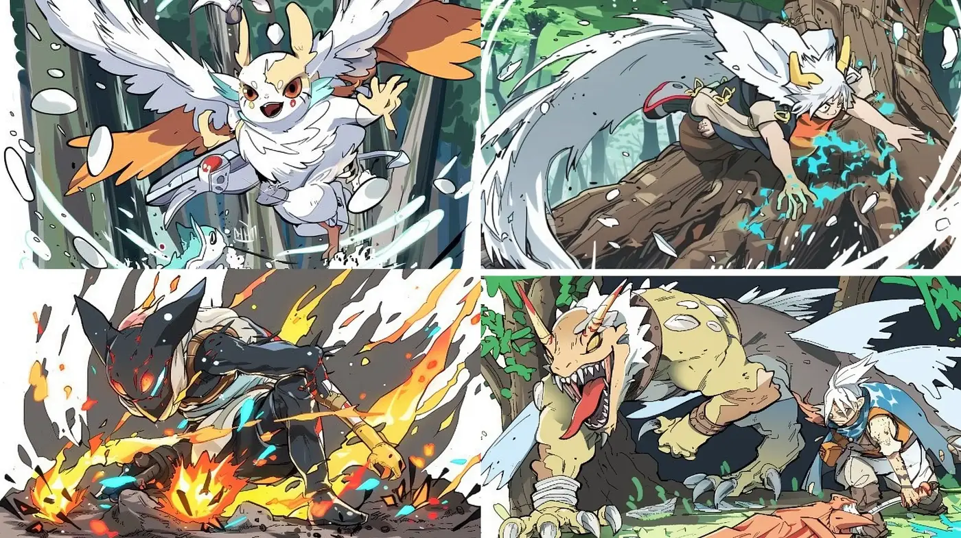 Dynamic Anime Battle Scene Fusion with Vivid Textural Expressionism - Midjourney sref style