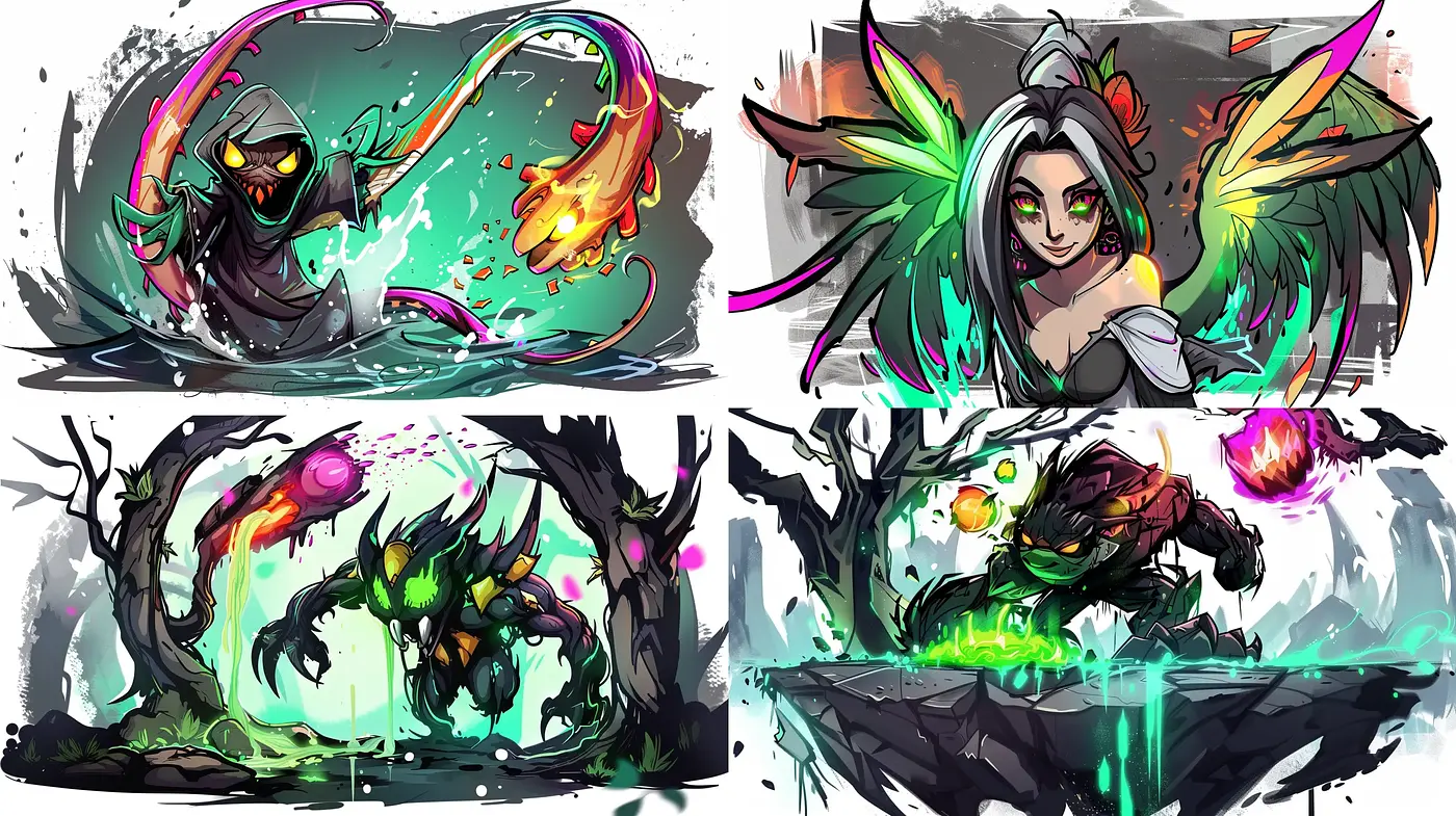 Energetic Chromatic Fantasy with Dynamic Brushwork - Midjourney sref style