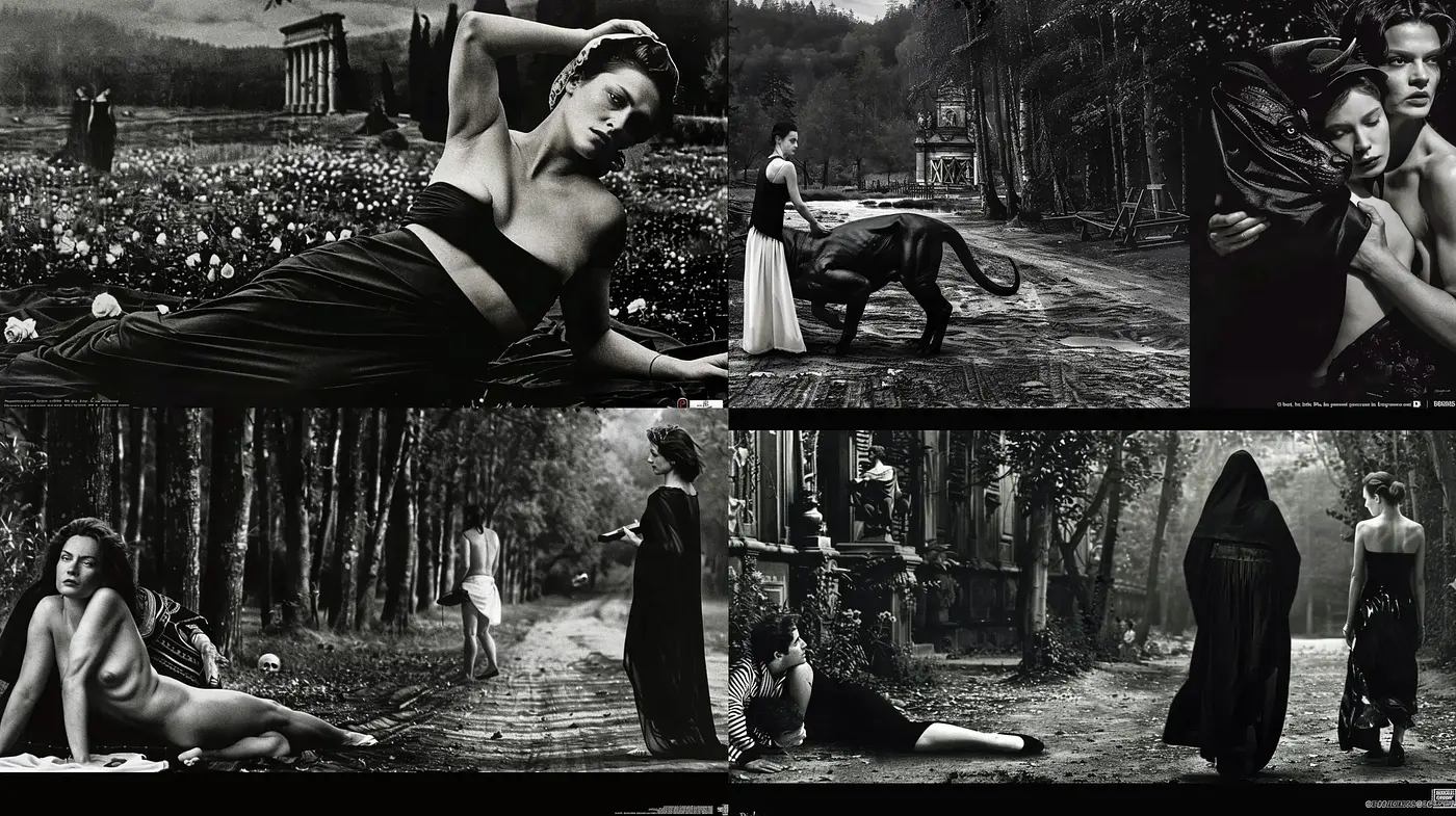 Monochromatic Elegance with Surrealist Undertones - Midjourney sref style