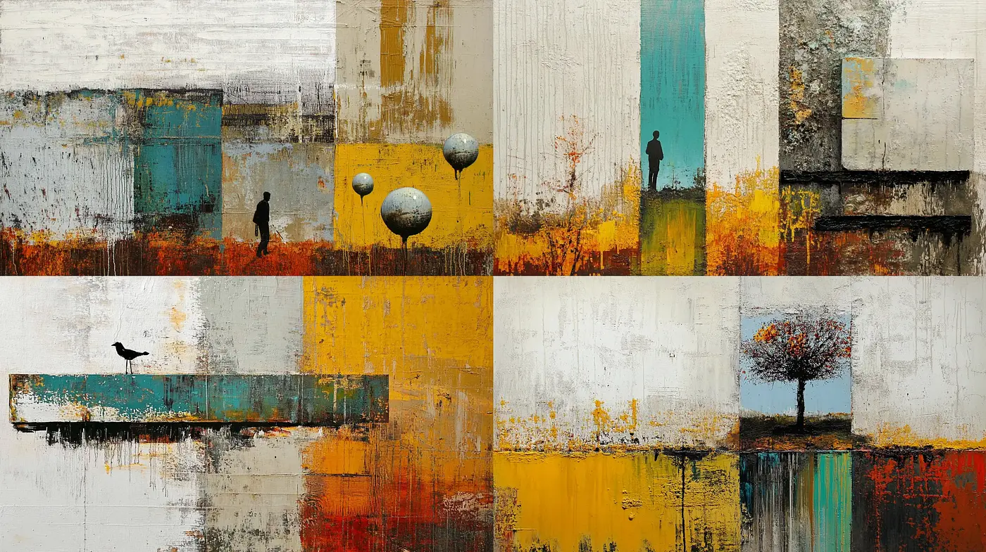 Abstract Textural Harmony in Earthy and Metallic Tones - Midjourney sref style