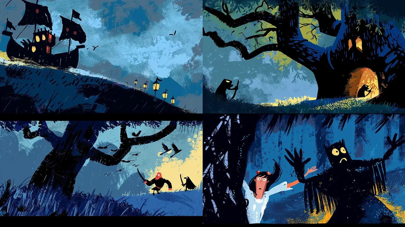 Eerie Twilight Storybook Illustration - Midjourney sref style