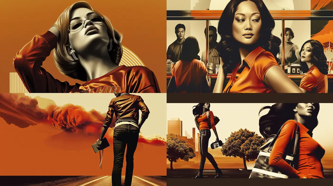 Monochromatic Sunset Hues with a Retro-Futuristic Aesthetic - Midjourney sref style