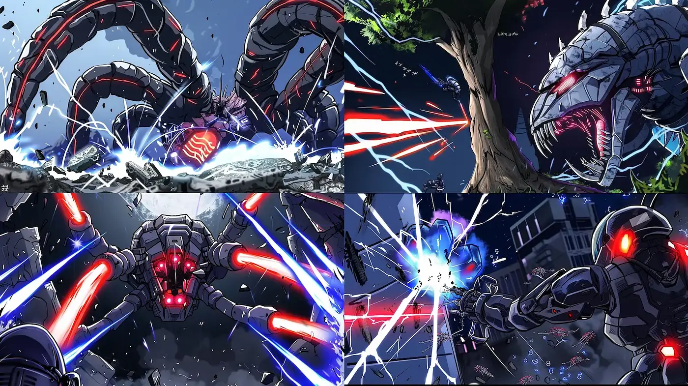 Dynamic Sci-Fi Action with Mechanical Elements - Midjourney sref style