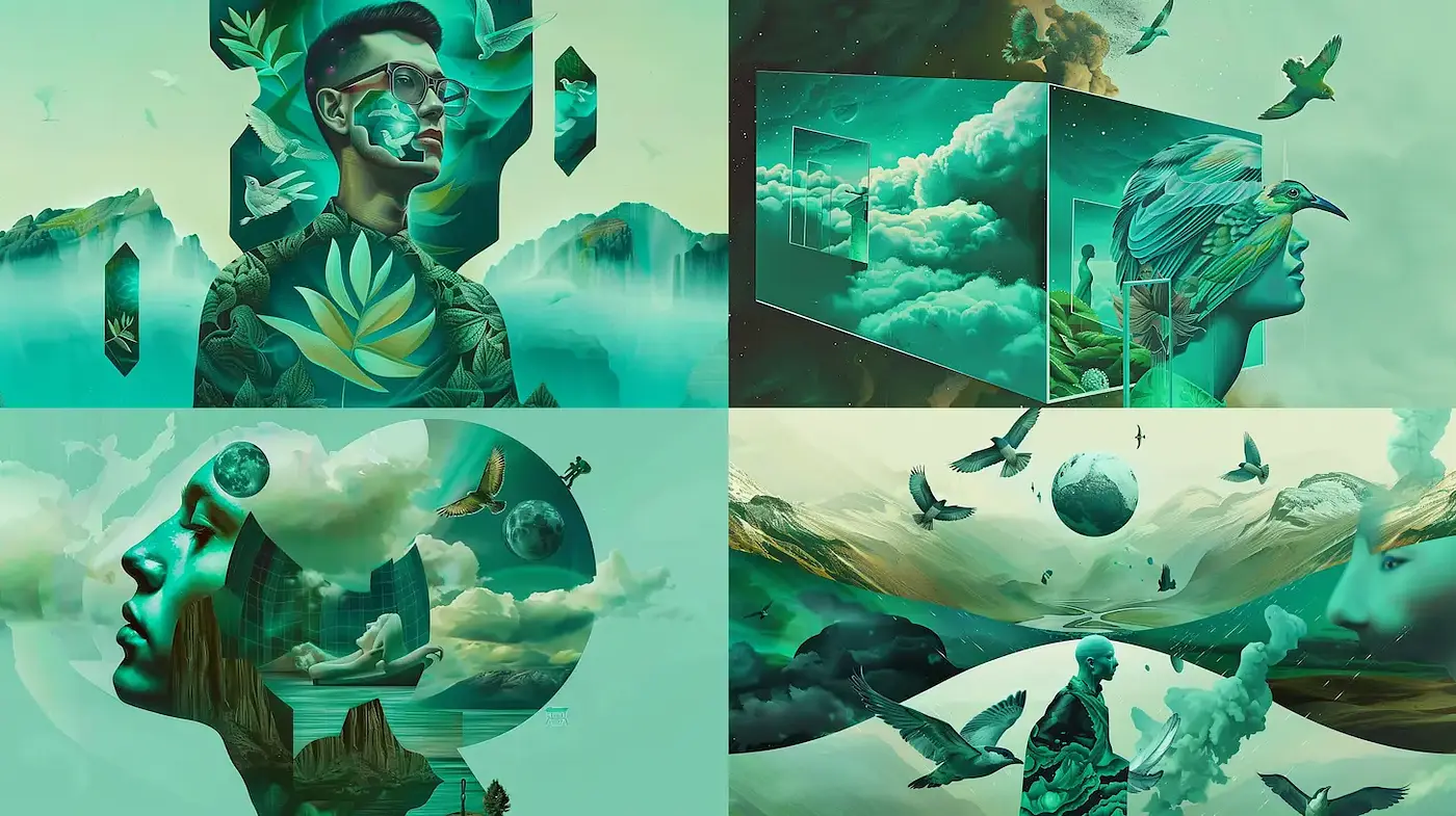 Surreal Green Dreamscapes with Nature Themes - Midjourney sref style