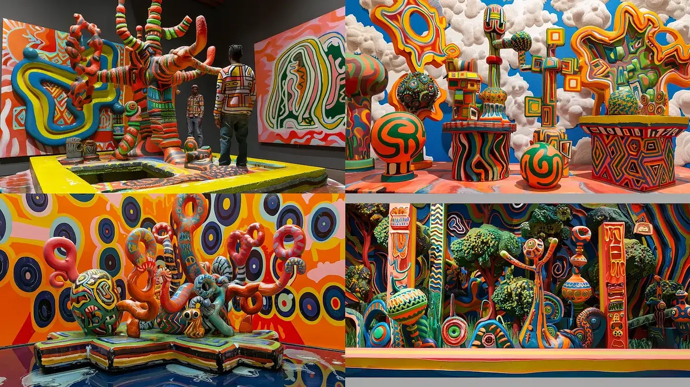 Vibrant, abstract environments with surreal, playful characteristics - Midjourney sref style