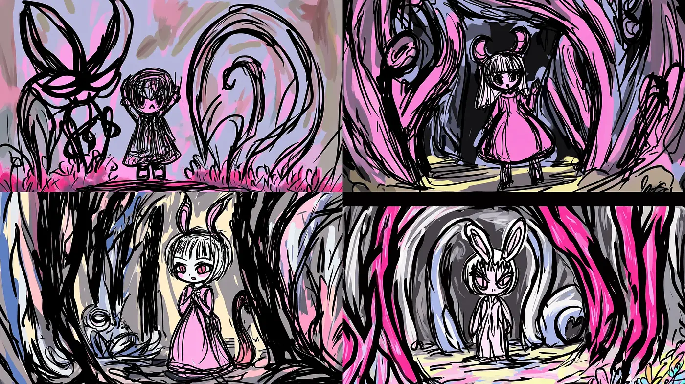 Whimsical strokes with a dark fairy tale tone - Midjourney sref style