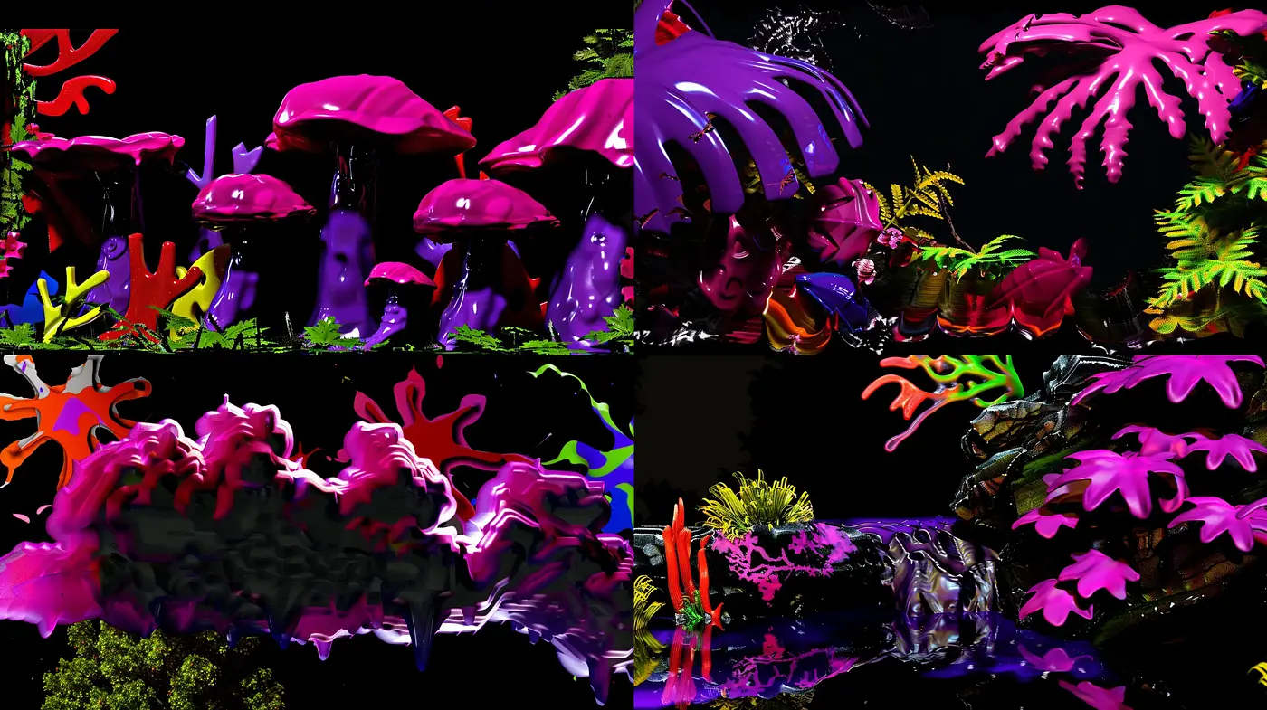 Luminous Neon Botanical Dreamscape Fusion - Midjourney sref style