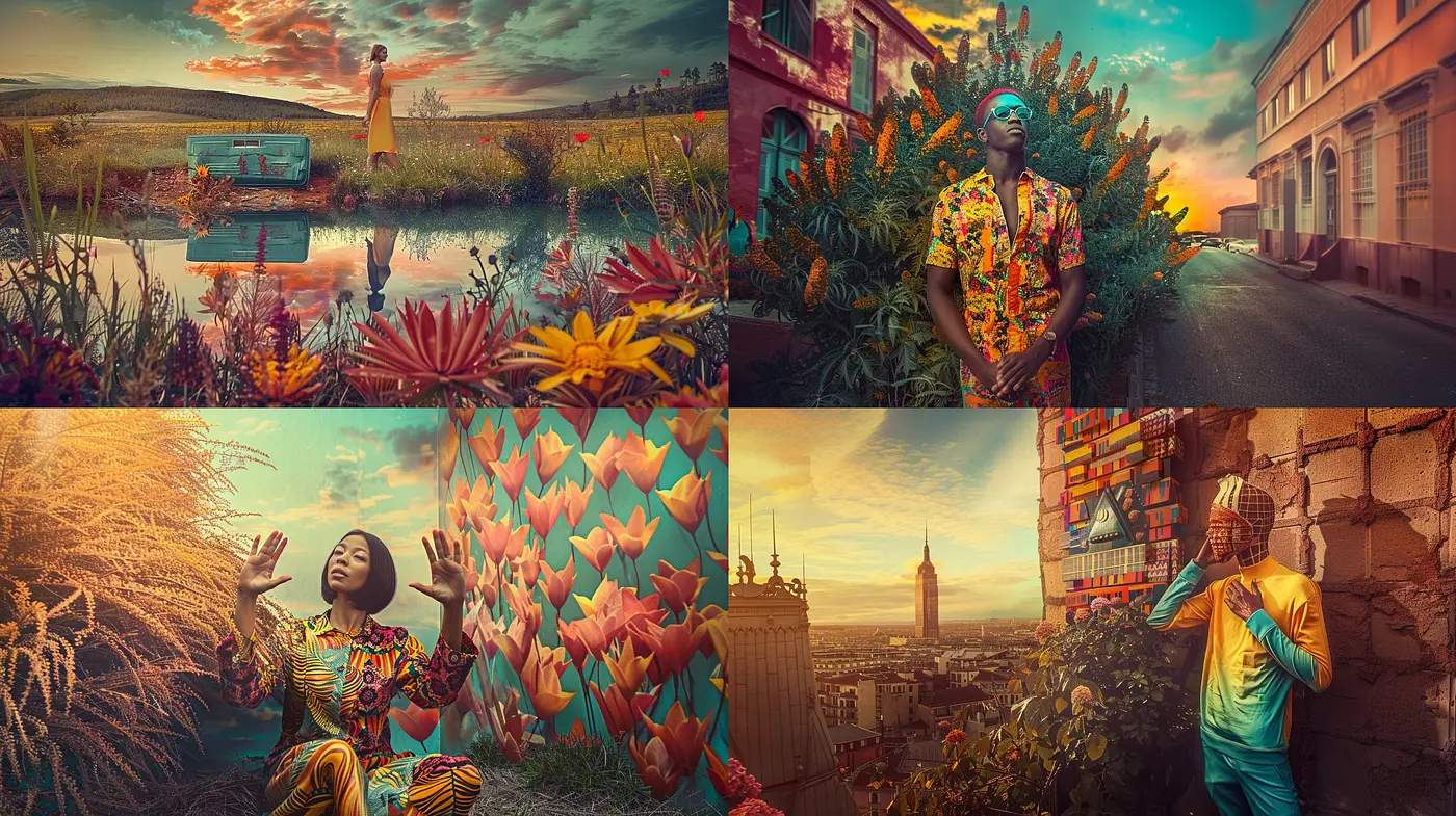 Saturated Dreamscape: A Meld of Vivid Hues and Textured Serenity - Midjourney sref style