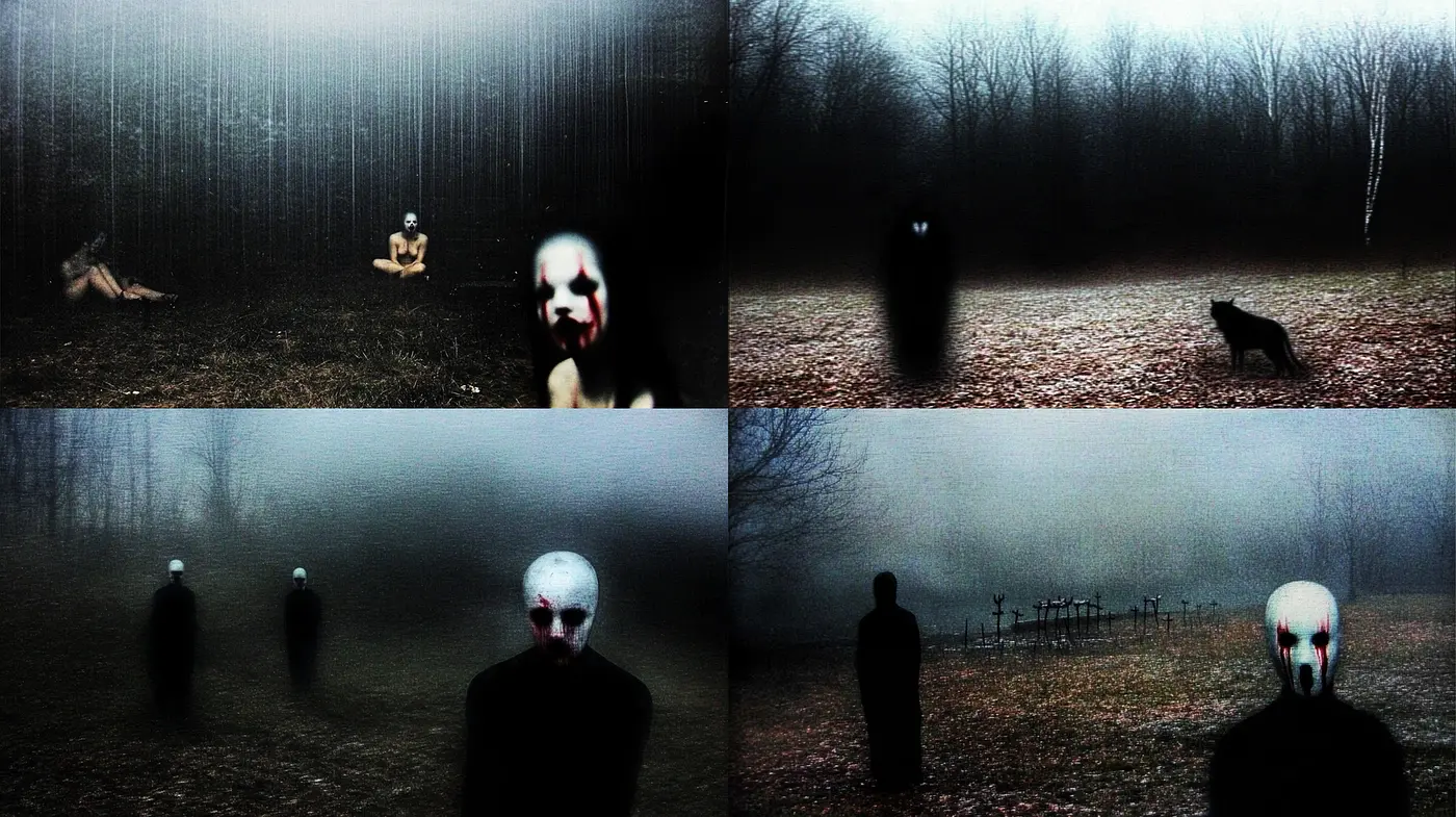 Eerie, dreamlike atmosphere with haunting elements - Midjourney sref style