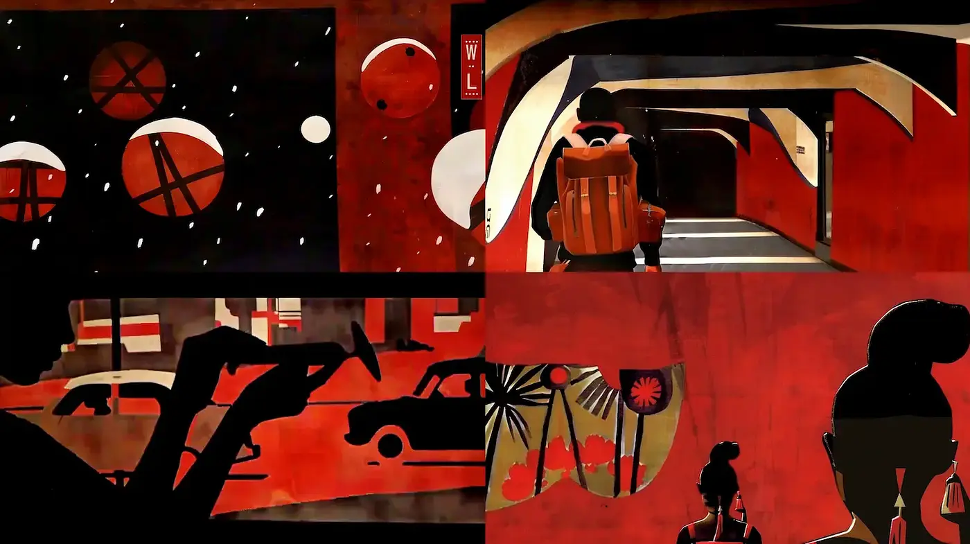 Bold and Abstract Storytelling in Red and Black - Midjourney sref style