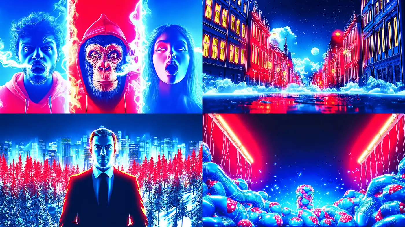 Vibrant Neon-Artistic Fusion with a Retro Sci-Fi Vibe - Midjourney sref style