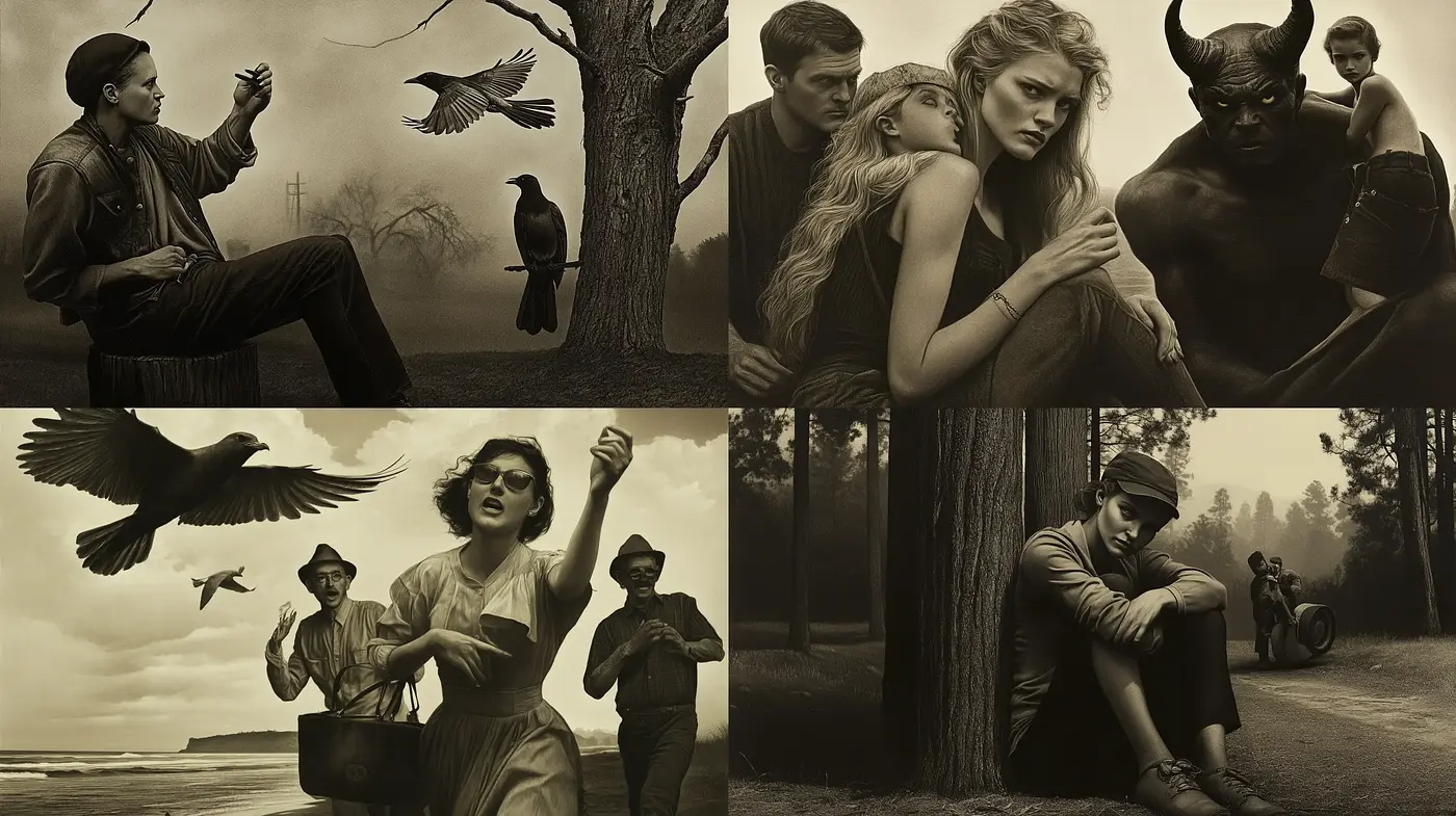 Monochromatic Elegy in Sepia: A Cinematic Homage to Surreal Nostalgia - Midjourney sref style