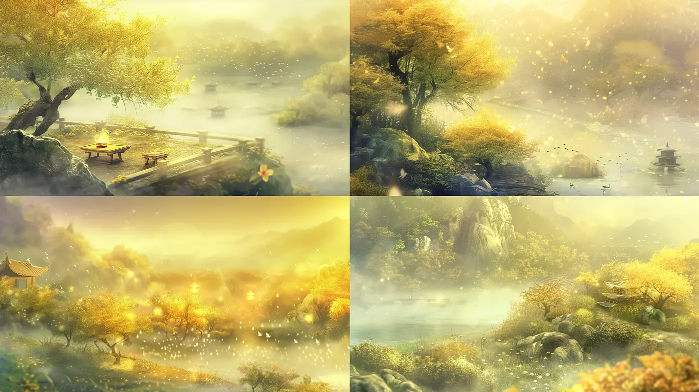 Ethereal Golden Haze: A Consistent Luminescent Dreamscape - Midjourney sref style