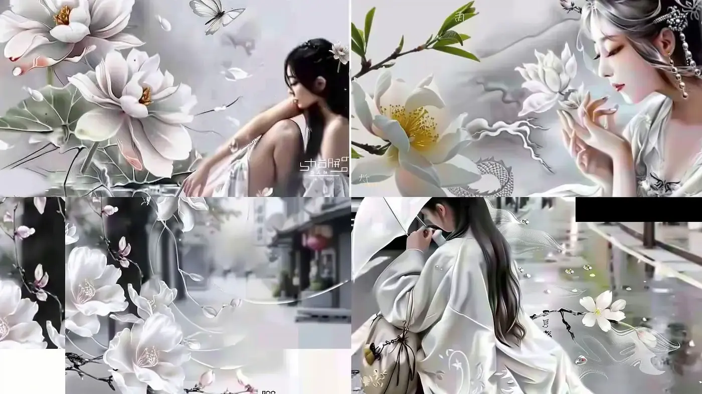 Elegant and Ethereal Floral Aesthetics with Subtle Figure Depictions - Midjourney sref style