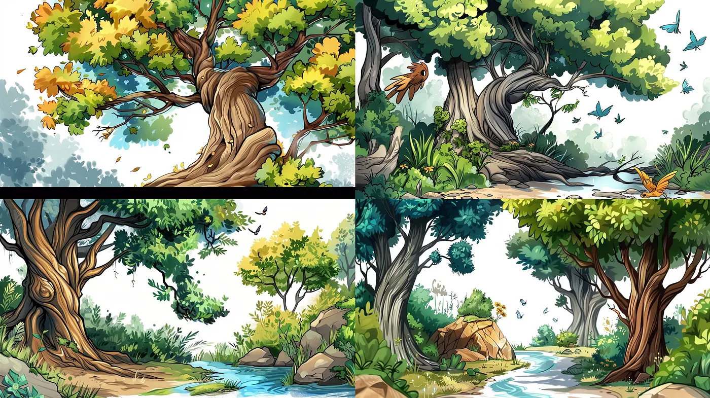 Lush Serenity: A Synchronized Symphony of Vivid Nature in Comic-inspired Illustration - Midjourney sref style