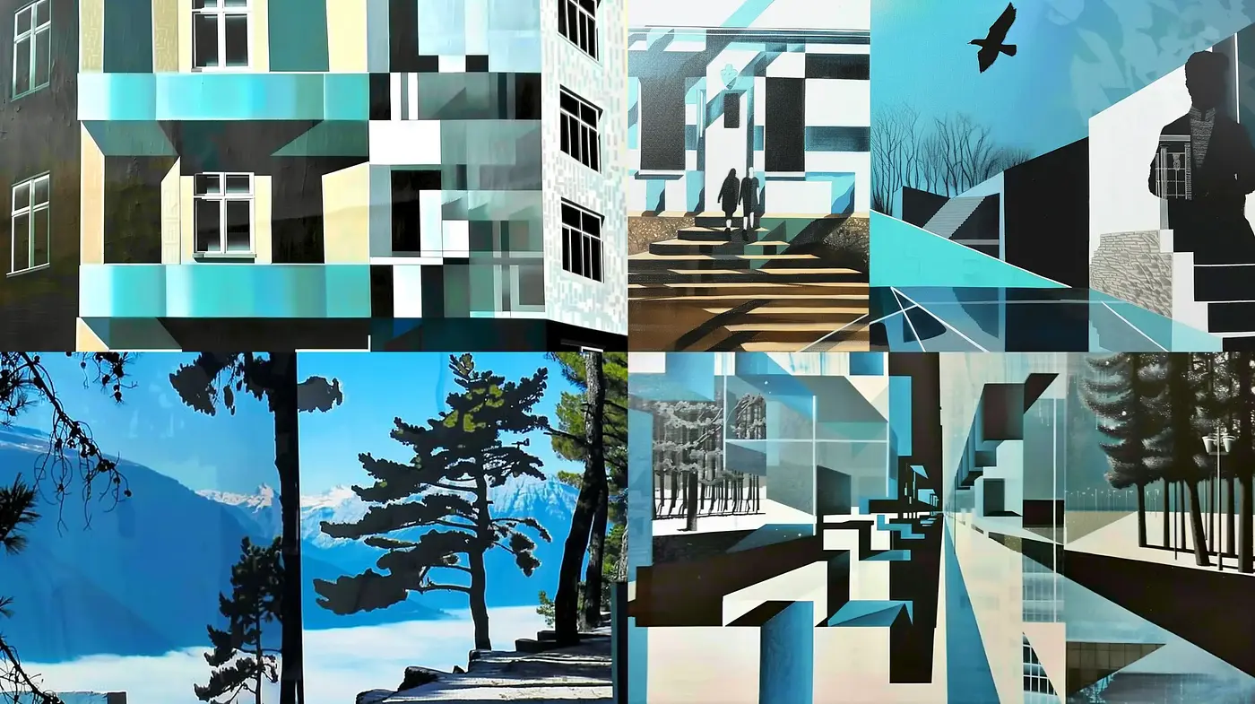Geometric Abstraction in Urban and Natural Landscapes - Midjourney sref style