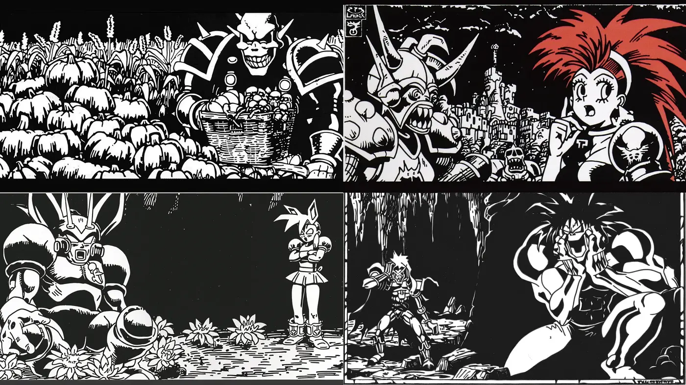 Monochromatic Intricacy: A Homage to Classic Manga Line Art - Midjourney sref style