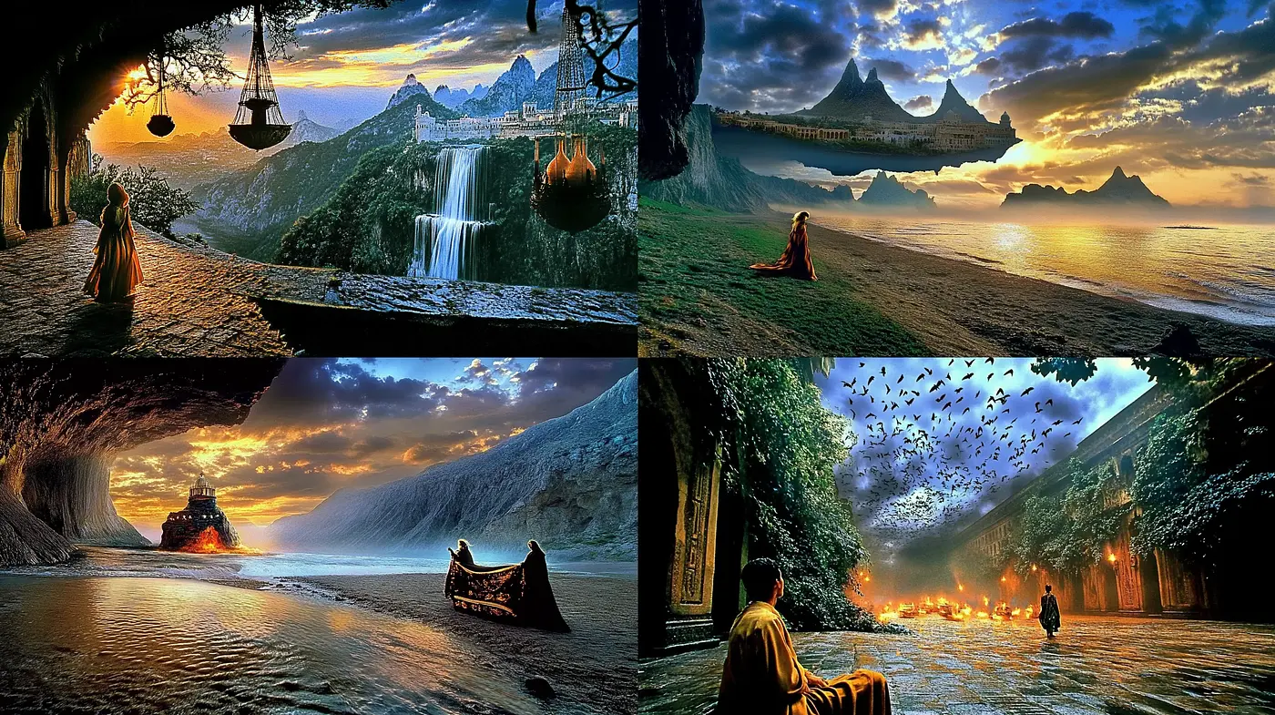 Consistent Surreal Landscapes in Twilight Ambience - Midjourney sref style