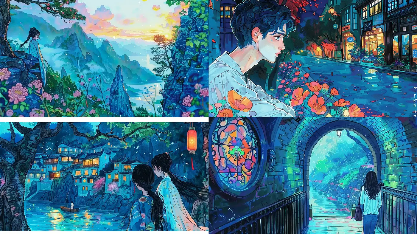 Enchanted Twilight Hues: A Fusion of Anime and Impressionist Dreamscapes - Midjourney sref style